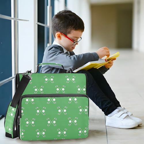 Zipper Binder Bag 3 Ring File Folder Portfolio Organizer Zippered Binder Bags with Strap Fits Laptop Women Men - color: Multi-green Golf Ball