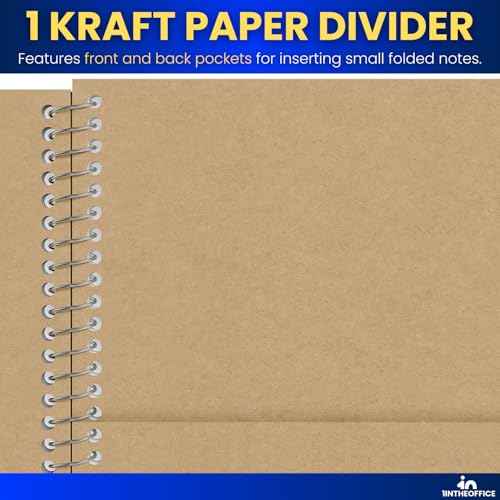 1InTheOffice Wirebound Spiral College Ruled Notebook 6 x 9, 3 Subject Notepad, Kraft Cover, 100 Sheets, (4/Pack)
