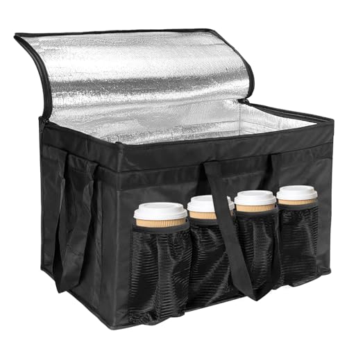 3XL Insulated Food Transport Bag - Reusable Cooler Bag for Cold and Hot Food Delivery with Lid and Double Zipper - size: 3XL Pro