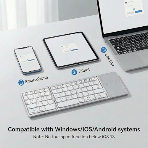 Bluetooth Foldable Keyboard with Touchpad, Tri-Fold Wireless Foldable Keyboard for iPad, Phone, Tablet, Auto Reconnect Portable Wireless Keyboard for Travel, Slim Magnetic Folding Keyboard Bluetooth - size: Silver With Touchpad