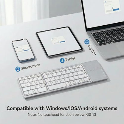 Bluetooth Foldable Keyboard with Touchpad, Tri-Fold Wireless Foldable Keyboard for iPad, Phone, Tablet, Auto Reconnect Portable Wireless Keyboard for Travel, Slim Magnetic Folding Keyboard Bluetooth - size: Silver With Touchpad