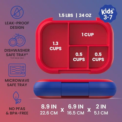 Bentgo Chill Kids Leakproof Lunch Box - 4-Compartment Bento Box with Built-In Ice Pack, 3.3 Cup Capacity, BPA-Free, Microwave & Dishwasher Safe Tray, Ages 3–7 (Red/Royal) - color: Red/Royal