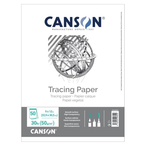 Canson Tracing Paper Pad, 9" x 12", Top Bound, 30 lb. (50gsm), 50 Sheets/Pad, Class Pack of 12 Pads, 600 Sheets Total - size: 9" x 12" (12-Pack)