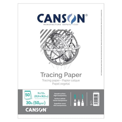 Canson Tracing Paper Pad, 9" x 12", Top Bound, 30 lb. (50gsm), 50 Sheets/Pad, Class Pack of 12 Pads, 600 Sheets Total - size: 9" x 12" (12-Pack)