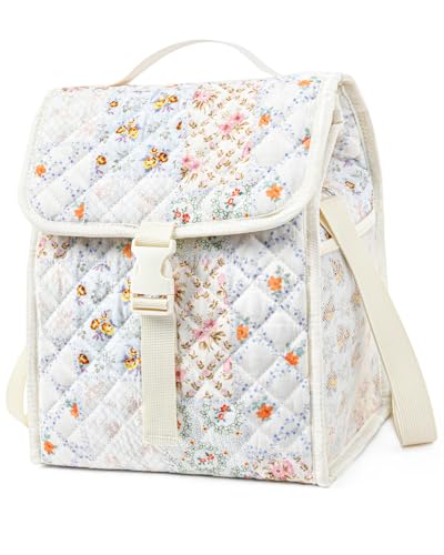 Aileam Quilted Lunch Bag for Girls Cute Lunch Box Women Insulated Lunch Bag for Work Quilted Large Capacity Reusable Insulated Cooler for Work Kids School Picnic Travel Patchwork Flowers - color: StyleB Patchwork Flowers