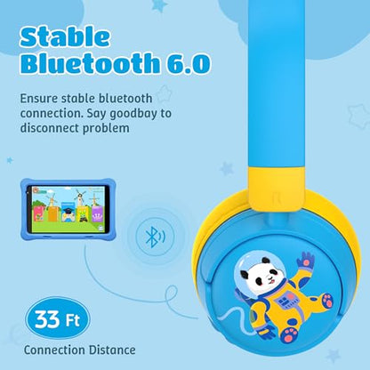 Kids Headphones Bluetooth for Boys, Toddler Headphones Wireless for School | 85/95dB Volume Limited, 50H Playtime, Bluetooth 6.0, Built in Mic, Fast Charging for Tablet, iPad, Cellphone - color: Blue