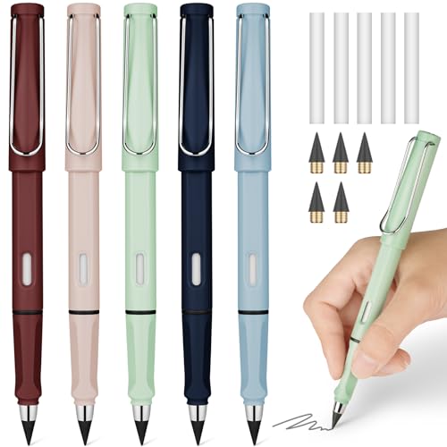 Ainiv Inkless Reusable Pencil with Eraser & 5 Replaceable Nibs - Endless Writing for Home, Office & School - color: 5 Pack Retro Color