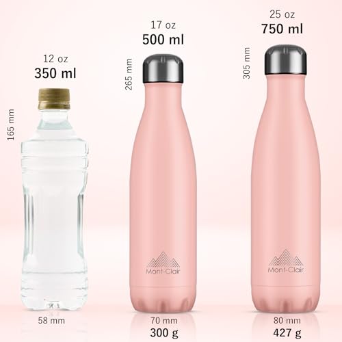 Mont-Clair Stainless Steel Water Bottle, Vacuum insulated - BPA Free, 12h Hot & 24h Cold Drinks, Metal Water Bottle 17 oz Leakproof, Ideal for Adult, Kids, Running - Mellow Rose - color: Mellow Rose, style: 17 Ounces
