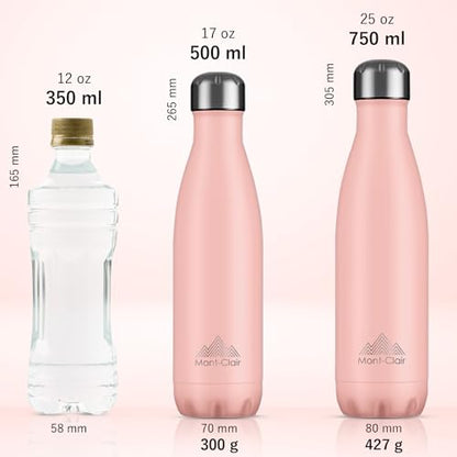 Mont-Clair Stainless Steel Water Bottle, Vacuum insulated - BPA Free, 12h Hot & 24h Cold Drinks, Metal Water Bottle 17 oz Leakproof, Ideal for Adult, Kids, Running - Mellow Rose - color: Mellow Rose, style: 17 Ounces