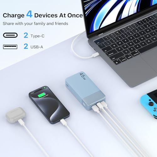 NOBIS Portable Charger, 20000mAh Power Bank, 45W Power Bank Fast Charging, Battery Pack with C to C Cable, Battery Bank with Digital Display for iPhone Android Laptop et(Light Blue) - color: Light Blue