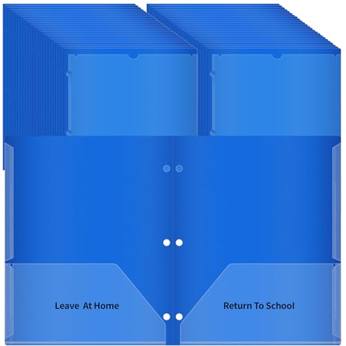 50 Pcs 3 Holes Home School Folders with Clear Front Pockets, 2-Pocket Classroom Communication Folder Homework Parent Teacher Folder Take Home Plastic Folders for Student (Blue) - color: Blue
