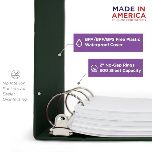 Carstens 2-Inch Heavy Duty 3-Ring Binder - Top Opening, Forest Green, Durable Plastic, No-Gap Rings, Waterproof Cover, No Pockets, Holds 300 Letter Sheets, BPA-Free, Made in USA (5870-3R), Case of 16 - color: Hunter Green, size: Case of 16