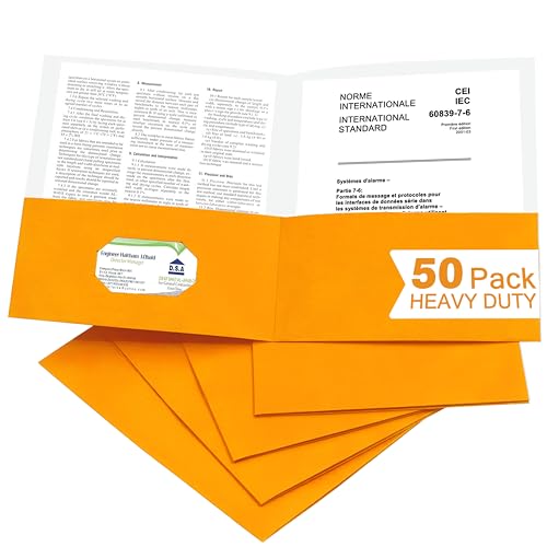 Zzrywuty 50 Packs Two Pocket File Folders with Business Card Slot,Special Paper,Letter Size,Holds 100 Plus Sheets for School,Office,Business,Orange (Orange-50Pcs) - color: Orange-50pcs