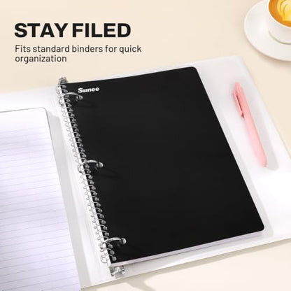 SUNEE Spiral Notebooks, 3 Pack, 1-Subject, College Ruled Paper, 8" x 10-1/2", 70 Sheets per Notebook, Black - color: Black