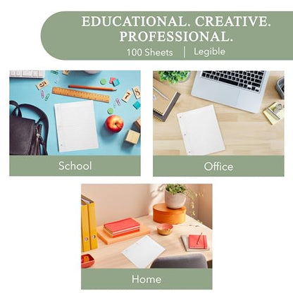 THREE LEAF 100 SHEETS COLLEGE RULED FILLER PAPER, PACK OF 24, LOOSE-LEAF SHEETS FOR SCHOOL AND OFFICE 100 CT. FILLER PAPER, NOTEBOOK PAPER - color: College Ruled, size: Pack of 24