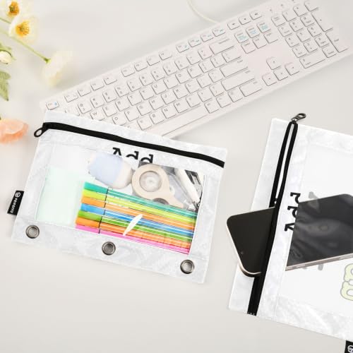Personalized Binder Pencil Pouch 3 Ring Custom Zipper Pencil Pouches Case 2 Pack Customized Add Your Own Picture Text Clear Binder Organizer for School Office - color: Custom