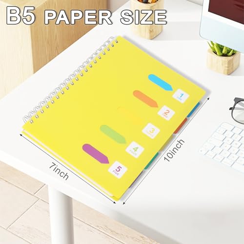 5 Subject Notebook College Ruled Spiral Notebook 7x10 Inch Hardcover Notebook with Divider Tabs 240 Pages Small Notebook for Work B5 Spiral Notebook College Ruled Notebook for Note Taking School,Yellow - color: Yellow
