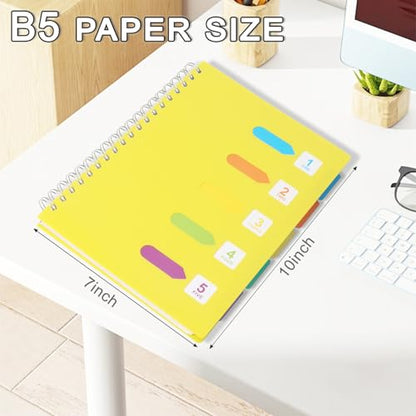 5 Subject Notebook College Ruled Spiral Notebook 7x10 Inch Hardcover Notebook with Divider Tabs 240 Pages Small Notebook for Work B5 Spiral Notebook College Ruled Notebook for Note Taking School,Yellow - color: Yellow