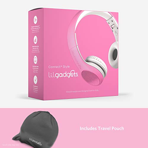 LilGadgets Connect+ Style On-Ear Kids Headphones with Microphone - SharePort Technology, SoftTouch Padding, Detachable Cable, Volume Limiting, Durable & Adjustable - Pink - color: Pink