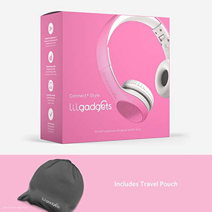 LilGadgets Connect+ Style On-Ear Kids Headphones with Microphone - SharePort Technology, SoftTouch Padding, Detachable Cable, Volume Limiting, Durable & Adjustable - Pink - color: Pink