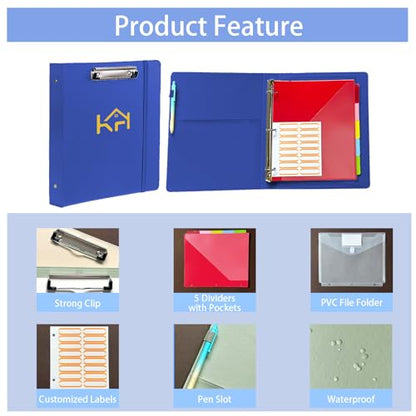 3 Ring Binder 1 Inch, Binders with Clipboard, 5 Dividers with Pockets, and Labels for School and Office (Dark Blue, Letter Size) - color: Dark Blue