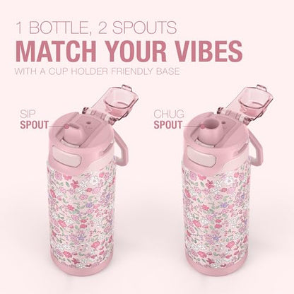 ZULU Powerfill Pro 18oz Kids Stainless Steel Water Bottle with Quick Fill Lid, Triple Wall Vacuum Insulated, Leak Proof Locking Lid, Sip & Chug, Reusable, BPA Free, Dishwasher Safe, Flower Crown - color: Flower Crown