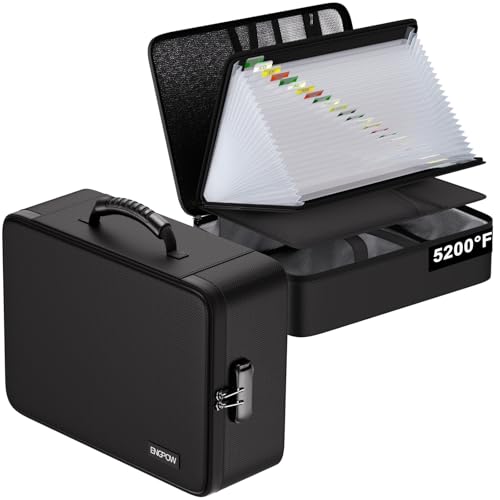 ENGPOW Fireproof Document Box with Lock,5200℉ Multi-Layer File Organizer | Soft Case,with 25 Pocket Accordion File Folder,Water Resistant,Storage for Important Documents,Laptop,for Home Office Travel - color: Black, style: 25 Pockets