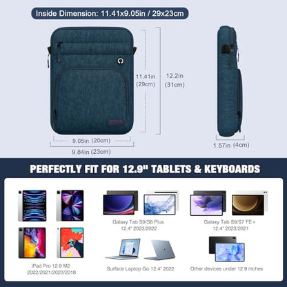 MoKo 13 Inch 360° Protective Tablet Sleeve Shoulder Bag with Earphone Hole | Fits iPad Pro 13-inch M5, iPad Air 13-inch M4, iPad Pro 12.9-inch and Galaxy Tab S9/S8 Plus 12.4-inch, Indigo - color: Indigo, style: 12.9 Inch