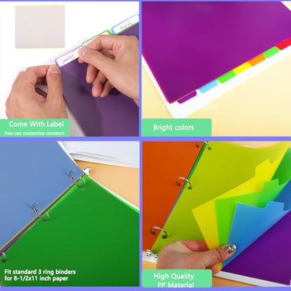 6 Sets 5 Tab Binder Dividers, Plastic Binders Dividers with Tabs Colorful Big Tab Fit Standard 8.5 X 11 Sheets, Dividers for 3 Ring Binder