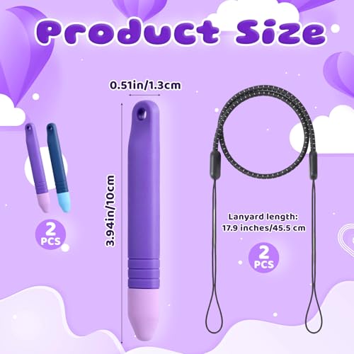 2Pcs Kid Stylus Pens, Kid-Friendly Stylus Pen for Touch Screens with Tether Compatible with Tablets and All Touch Screen Devices (Blue+Purple)