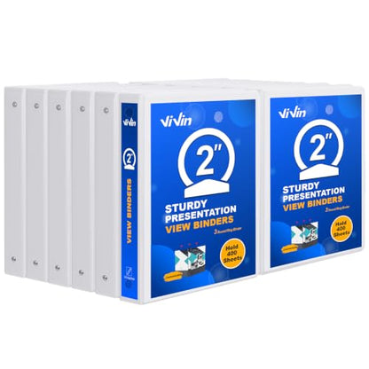 ViVin 2 Inch Binder 3 Ring, Sturdy 2 Inch 3 Ring Binder, 12 Pack, White | PVC-Free, Fits 400 Sheets of 8.5'' x 11'' Paper, Clear View Cover, 2 Interior Pockets, Office Home School Use - color: White, size: 2 Inch, style: 12 Pack