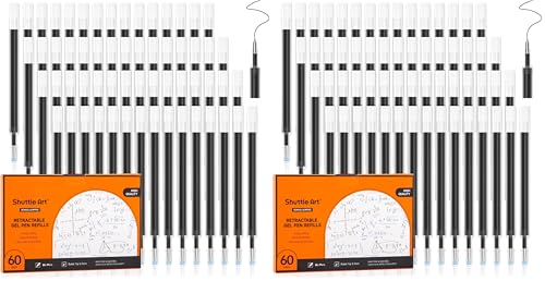 Retractable Gel Pen Refills, Shuttle Art 120 Pack Black Rollerball Gel Ink Pens Refills, Bulk Set, 0.7mm Fine Point for Writing Journaling Taking Notes School Office Home - color: Black, size: 60 Count (Pack of 2)
