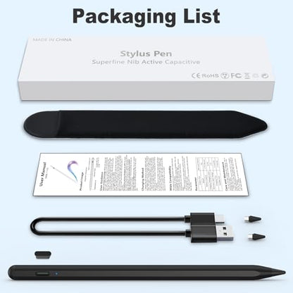 Stylus Pen for iOS&Android Touch Screens, Active Pencil for Samsung, Smart Digital Stylus Pens for Lenovo/Huawei/Vivo/Mi and Other Tablets, iPhone/Samsung/Google Pixel Smart Phones Drawing&Writing - color: Black
