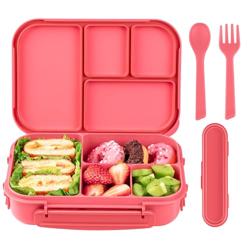 Amathley Lunch Box Kids,Bento Box Adult,Leakproof Lunch Containers for Adults/Kids/Toddler,1200ML-4 Compartments bento Lunch box with Utensil,Microwave & Dishwasher & Freezer Safe (Pink Berry) - color: Pink Berry