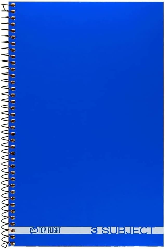 Top Flight Boss Poly Cover 3-Subject Wirebound Notebook, 108 Sheets, College Rule, 9.5 x 6 Inches, 1 Notebook, Cover Color May Vary (43002) (Pack of 12) - size: (Pack of 12)