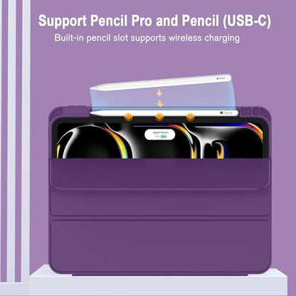 ZryXal iPad Pro 11 Inch Case (M5) 2025/ (M4) 2024 (Model: A2836/A2837/A3006), Trifold Stand Smart Cover with Pencil Holder and Soft TPU Back, Auto Wake/Sleep (Dark Purple) - color: Dark Purple