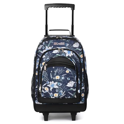20" 2-in-1 Rolling Backpack,Backpack for Travel w/Wheels | Trolley Suitcase w/Telescopic Handle,Lightweight,Durable, Travel-Friendly, Unisex,2561-20''-Blue Lilies - color: JH-2561-Blue Lilies-20