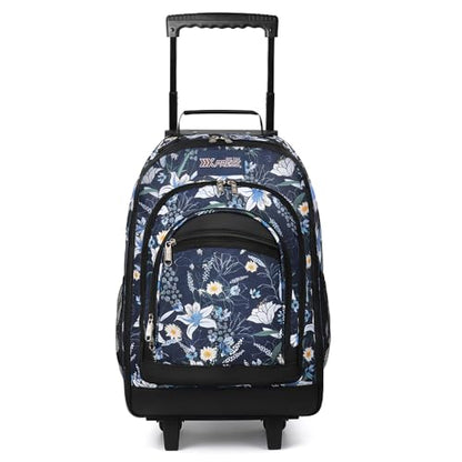 20" 2-in-1 Rolling Backpack,Backpack for Travel w/Wheels | Trolley Suitcase w/Telescopic Handle,Lightweight,Durable, Travel-Friendly, Unisex,2561-20''-Blue Lilies - color: JH-2561-Blue Lilies-20