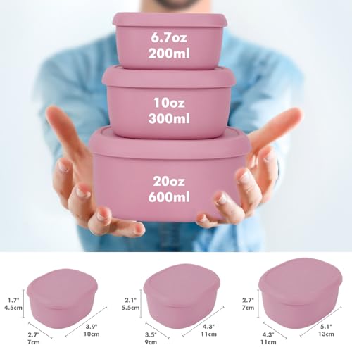 Anatole Silicone Food Storage Container Bento Box 3 Pcs (6.7oz, 10oz, 20oz) | Reusable Nesting Lunch Box with Lids, Leakproof, Dishwasher Microwave Oven Freezer Safe, BPA Free, CPC Certified - color: 3 Pack - Pink