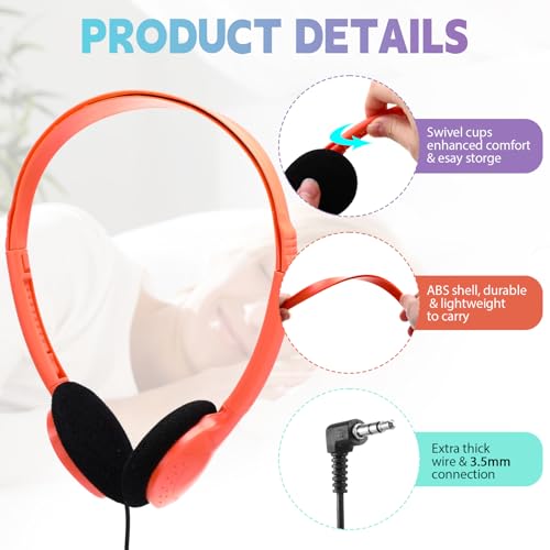 Konohan 30 Pack Headphones Bulk Headphone for School Classroom Student Wired Headphones Adjustable with 3.5 mm Jack for Adults (Macaron) - color: Macaron