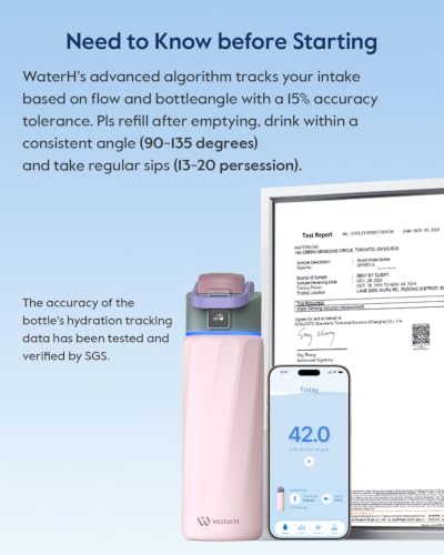 WaterH BOOST Smart Water Bottle Tracker with Reminder to Drink Water, 24oz | BPA-Free Double Wall Vacuum Insulated Stainless Steel, Leakproof, Smart App Tracking, Fits Cup Holders, Wide Mouth for School - color: Pink, size: 24 Ounces