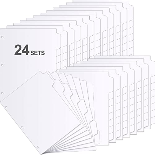 Thenshop 24 Sets/192 Pack Binder Dividers, Letter Size 9 X11.5 Inch 5 Tab Dividers for 3 Ring Binder Writable Index with Big Tab for School Office Home Organization(Mix Color)(White)