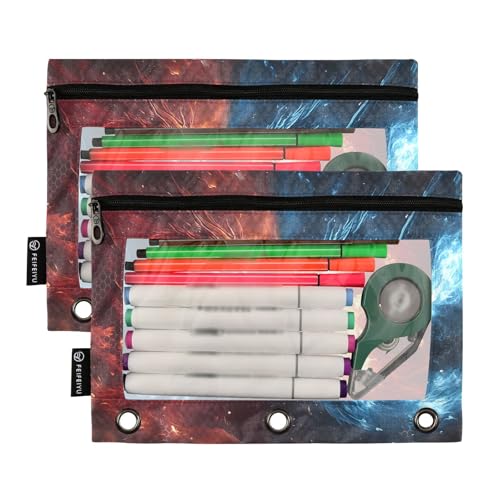SsangYong Pencil Pouch for 3 Ring Binder 2 Pack Zipper Binder Pencil Bag with Clear Window Pencil Case for Office Supplies - color: Multi70