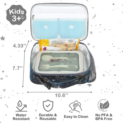 FlowFly Kids Lunch Bag, Durable Insulated School Lunch Box with Shoulder Strap and Bottle Holder, Water-resistant Thermal Small Lunch Cooler Tote for Teen Boys & Girls, MyDinosaur - color: MyDinosaur