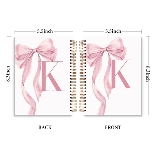 JXREQ Coquette Pink Bow Personalized Notebook, Initial Letter K Monogram Journal, Preppy Girly Ribbon Bow Journal, Monogrammed Gifts for Women, Aesthetic Spiral Notebook 5.5x8.3 - color: Kpink