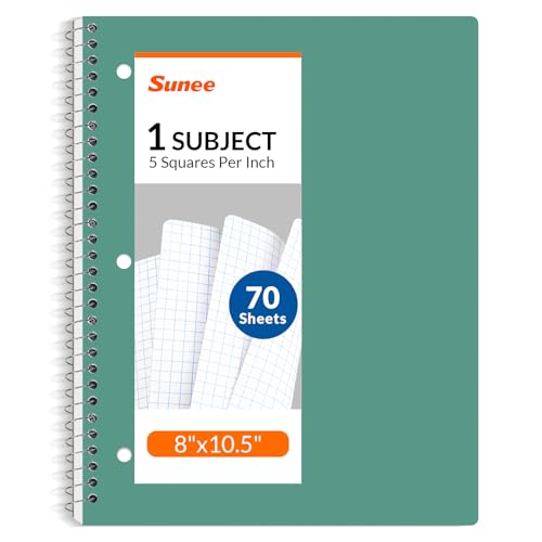 SUNEE Spiral Notebook, 1-Subject, Graph Ruled Paper, 8" x 10-1/2", 70 Sheets, 5 Squares per inch Spiral Grid Notebooks for Work, Home, School, Writing, Green - color: Green