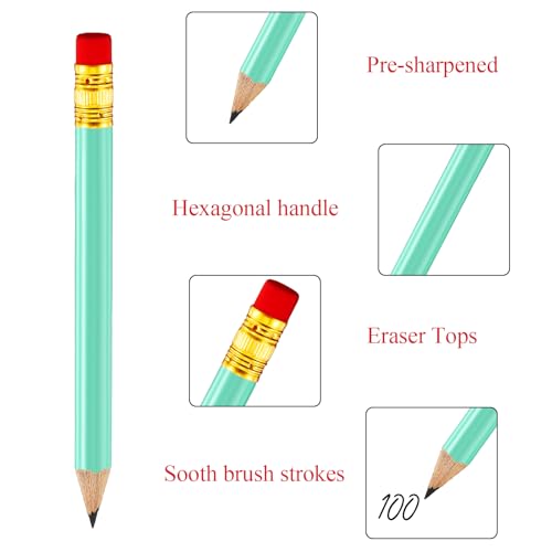 Outus 72 Pieces Golf Pencils Half Pencils with Eraser Mini Bulk Short #2 HB Pre Sharpened for Bridal Shower Wedding Office(Sage Green) - color: Sage Green