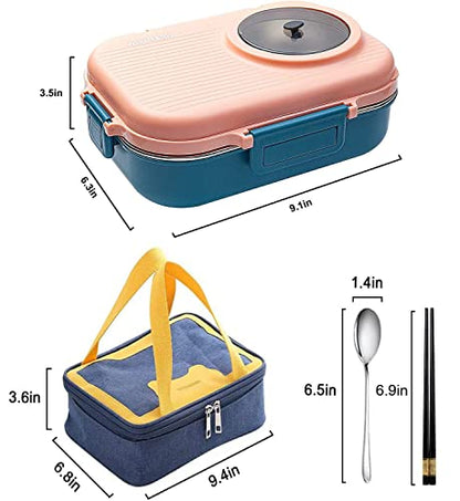 3 Compartments Bento Lunch box with Soup Bowl, Insulated Lunch Bag and Portable Utensils, Stainless Steel Camera Lunch Containers，Leak Proof Bento Box for Adults Men Women（14 years old+） - color: 900ml-Pink