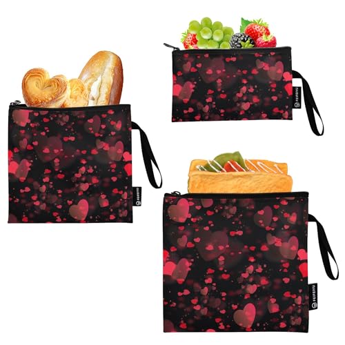 Reusable Food Storage Bags Heart Print 3 Pack Set Lunch Bag Compact Sandwich Snack Bag Small Medium Large for Lunch, Travel & Organization - color: Bag 16