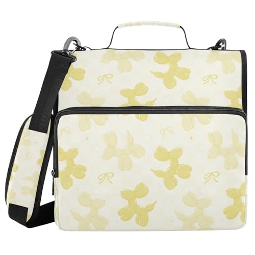 Yellow Balloon Dogs Bow Zipper Binder with Shoulder Strap Bag 3 Ring Binder Organizer Large Capacity Multiple Compartments for School Office - color: Multicolored 21